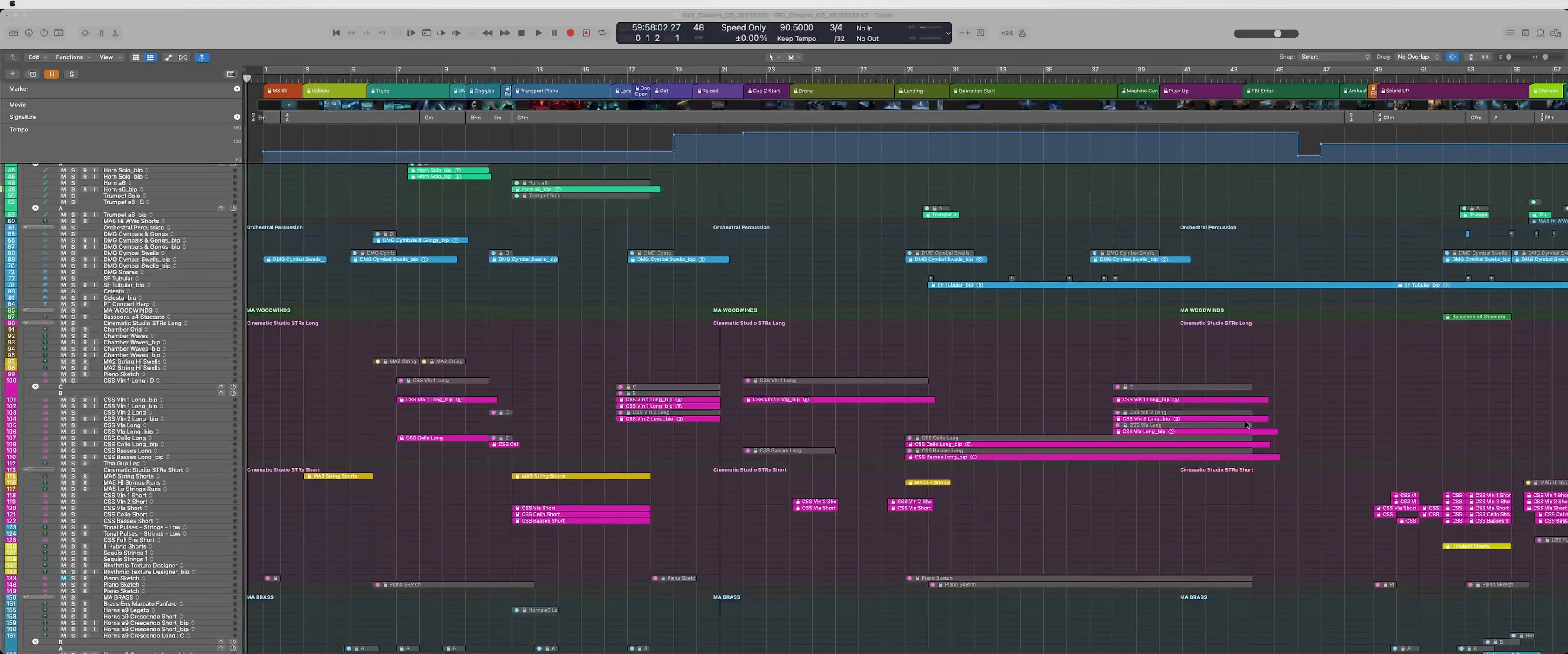 Logic Pro orchestral scoring session timeline